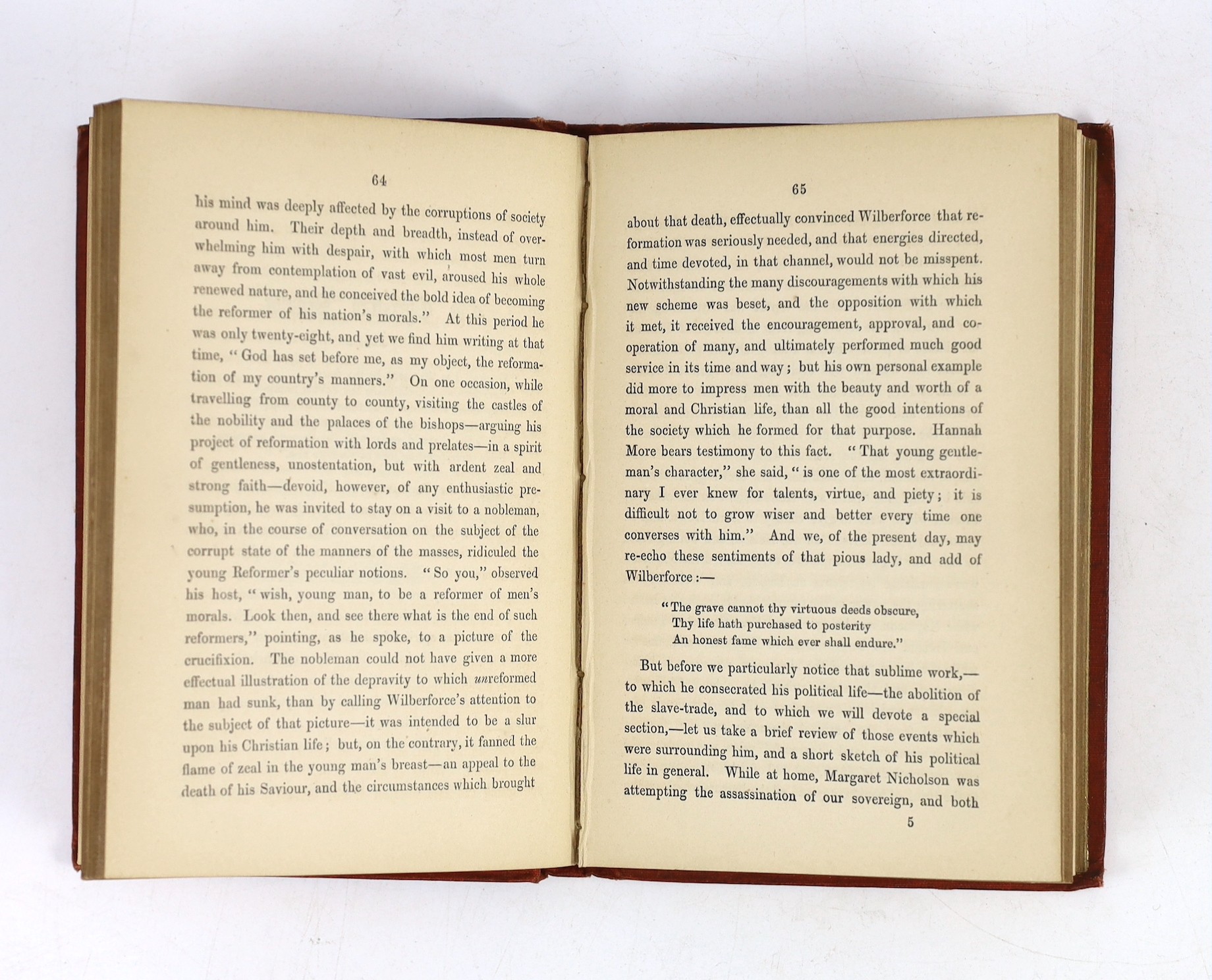 Wheeler, Henry M. - The Slaves’ Champion, or, The Life, Deeds, and Historical Dats of William Wilberforce, 12mo, original red cloth, Seeleys, London, 1859